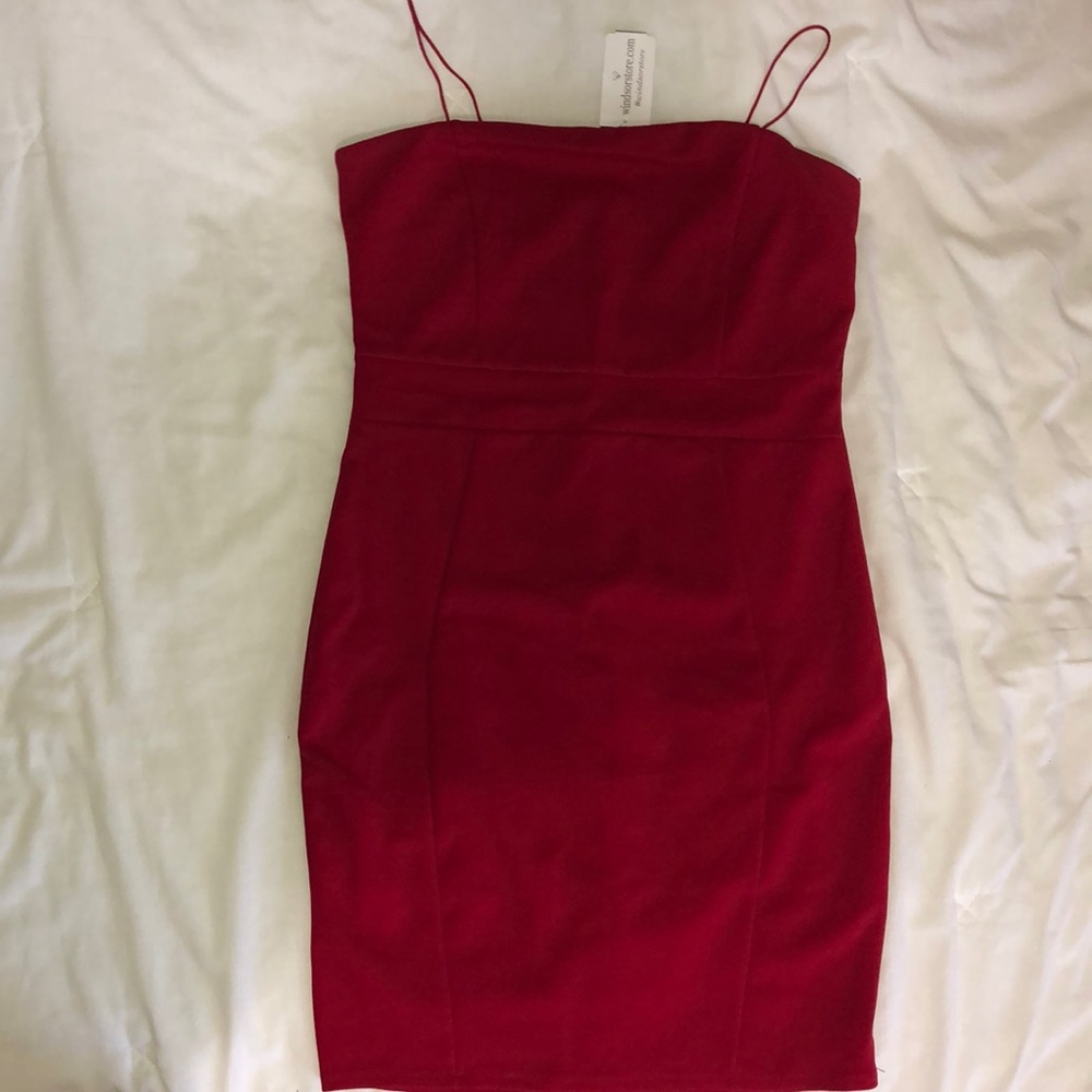 Mini red spaghetti strap dress